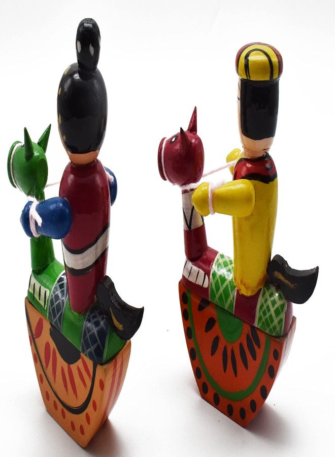 justhandmade Wooden Horse Procession Jodi Dolls| Channapatna Kelu Gombe Jodi | Multicolour Home Decor Showpiece (JHMHORSE102) - Image 2